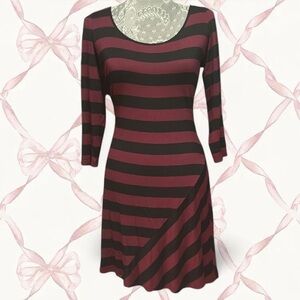 Calvin Klein Black and Red Striped Long Sleeve Dress